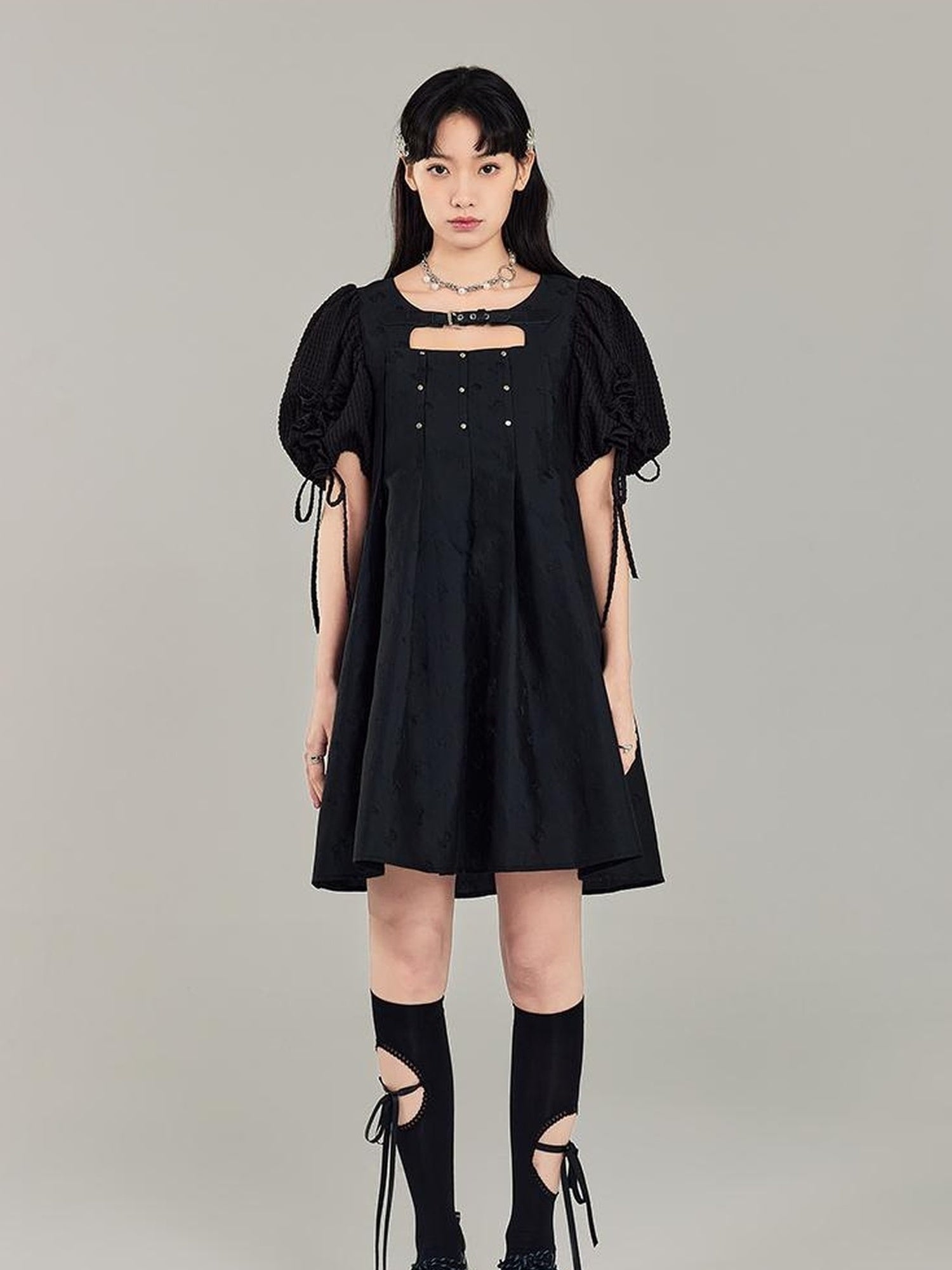 DIDDI MODA Midnight Sparkle Punk French Bubble Sleeve Dress