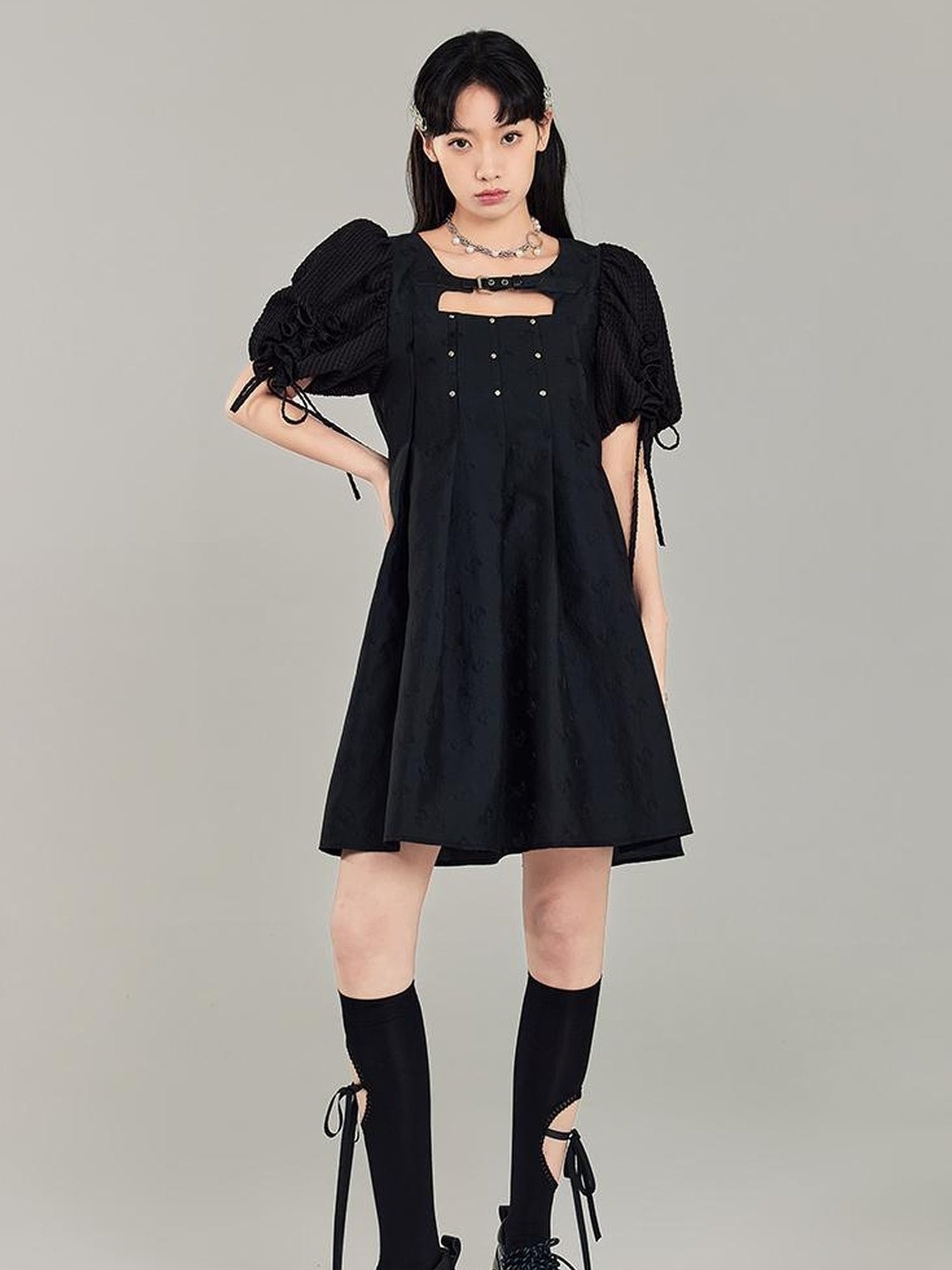 DIDDI MODA Midnight Sparkle Punk French Bubble Sleeve Dress