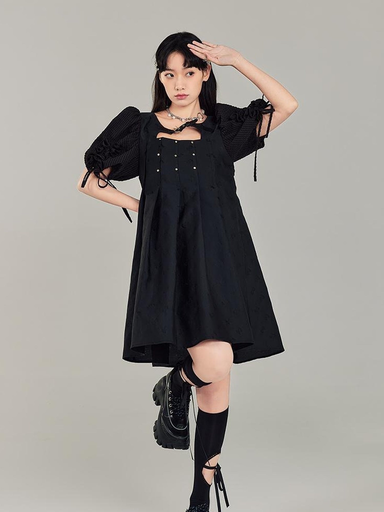 DIDDI MODA Midnight Sparkle Punk French Bubble Sleeve Dress