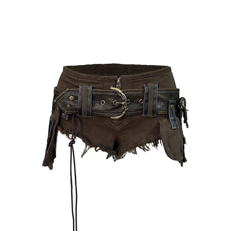Update OPEN AESTHETIC Low Rise Raw Hem Denim Shorts with Detachable Pocket and Belt