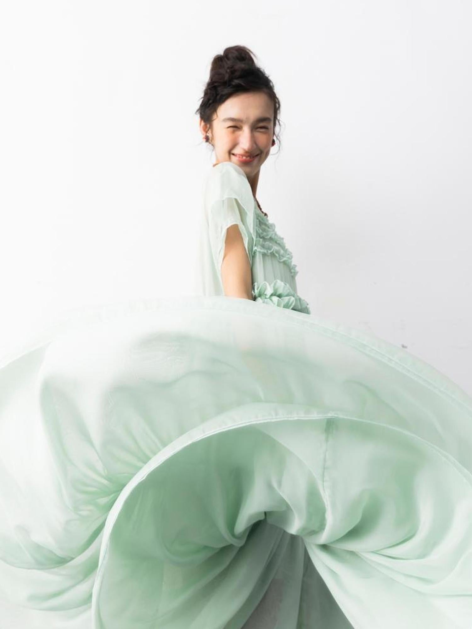 Sweet Mi Mint Chiffon Pleated Fairy Dress With Lace Details