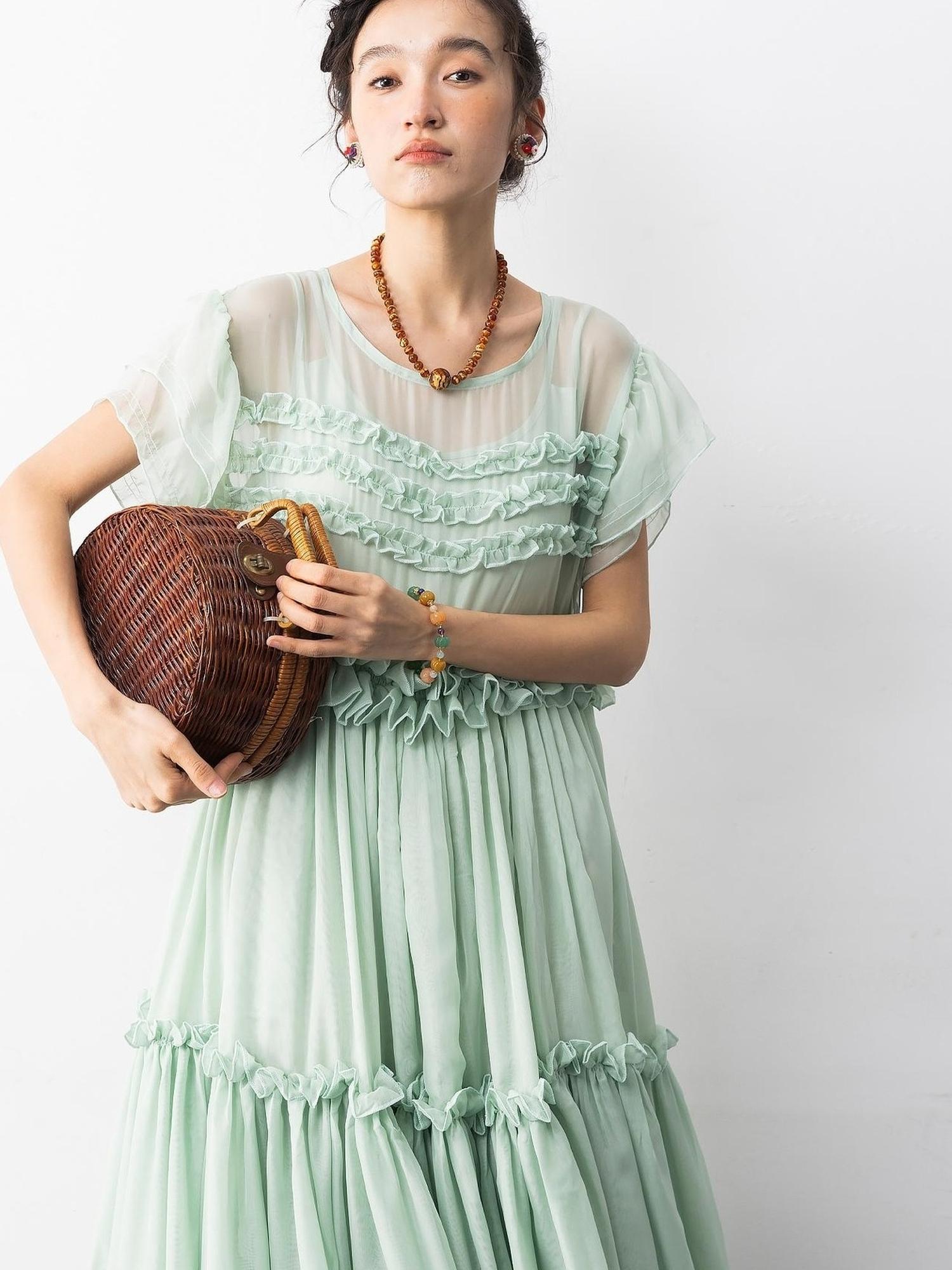 Sweet Mi Mint Chiffon Pleated Fairy Dress With Lace Details
