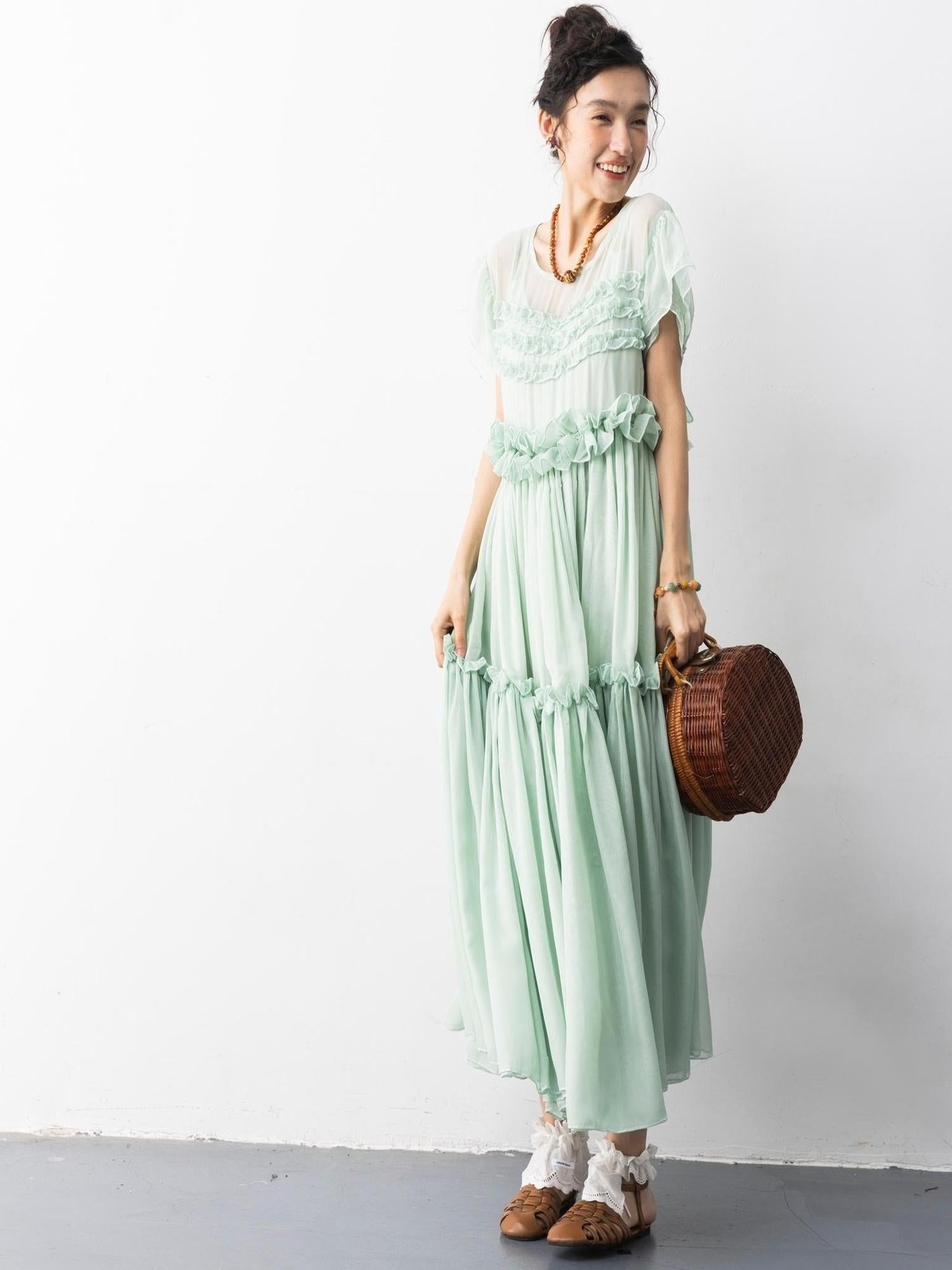 Sweet Mi Mint Chiffon Pleated Fairy Dress With Lace Details