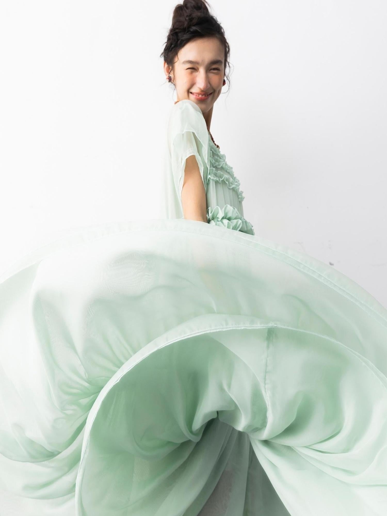 Sweet Mi Mint Chiffon Pleated Fairy Dress With Lace Details