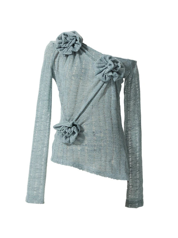 3D Floral Embroidered Relaxed Knit Shirt
