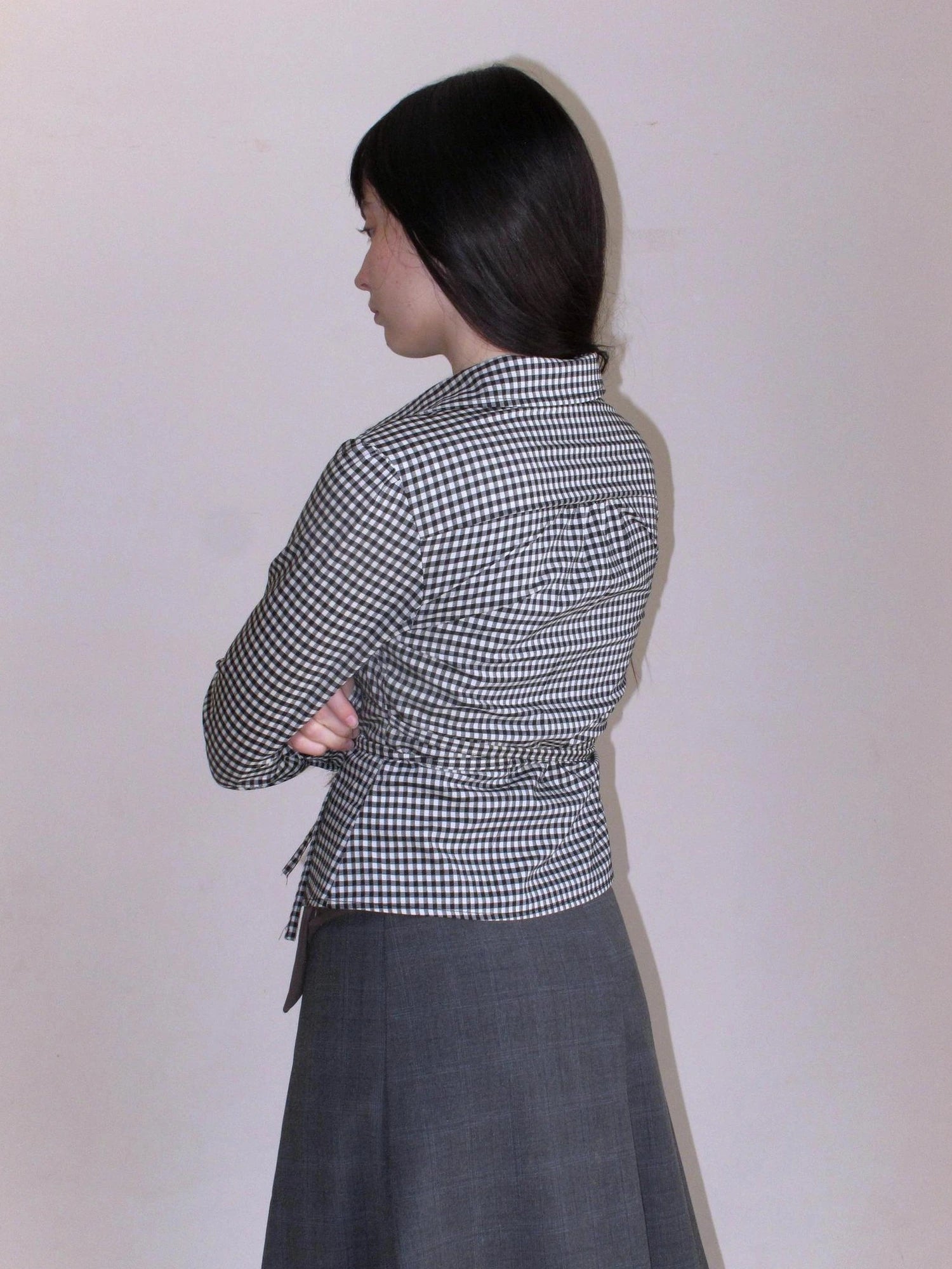 Mito de dar Acetate Checkered Button Up Tie Belt Shirt