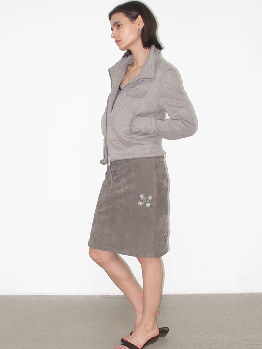 Mito de dar Cashmere Blend Slim Zip Stand Collar Casual Women Heather Gray Striped Jacket