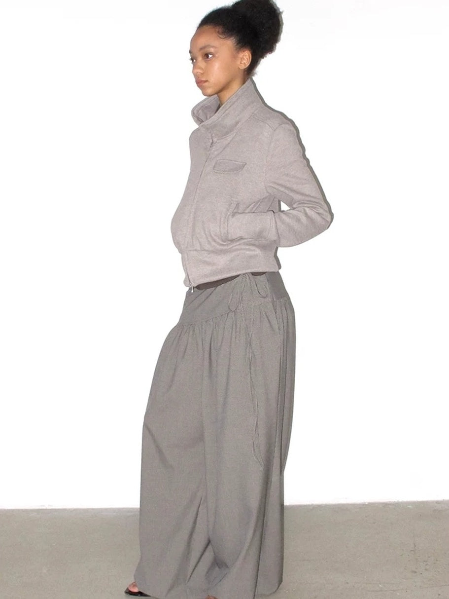 Mito de dar Cashmere Blend Slim Zip Stand Collar Casual Women Heather Gray Striped Jacket