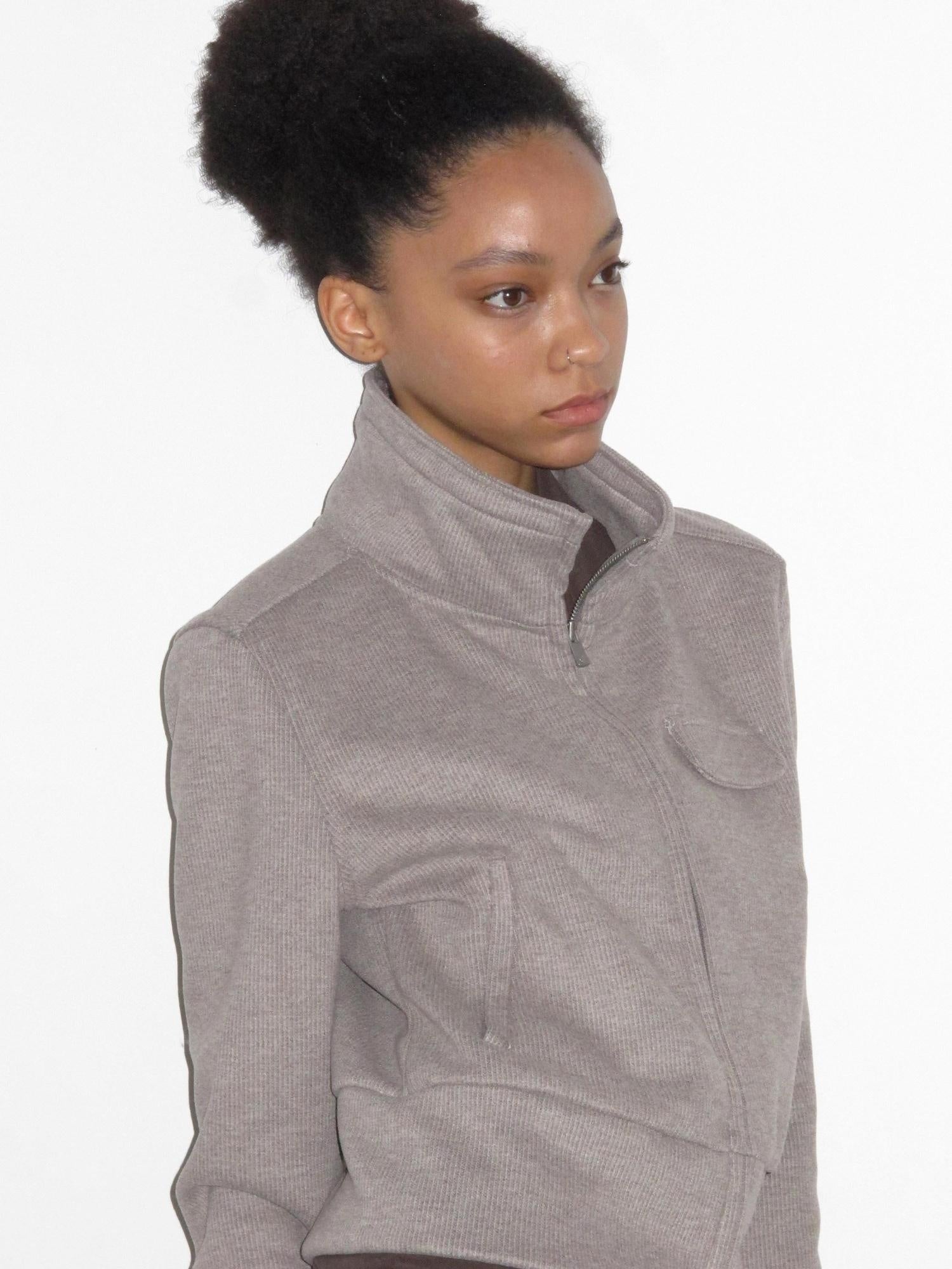 Mito de dar Cashmere Blend Slim Zip Stand Collar Casual Women Heather Gray Striped Jacket