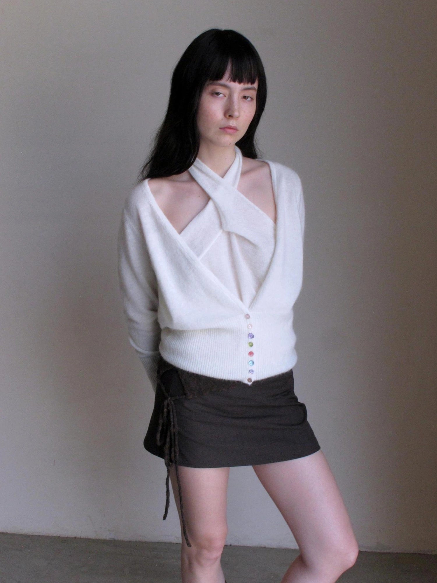 Mito de dar Colorful Button Alpaca Halter Cardigan