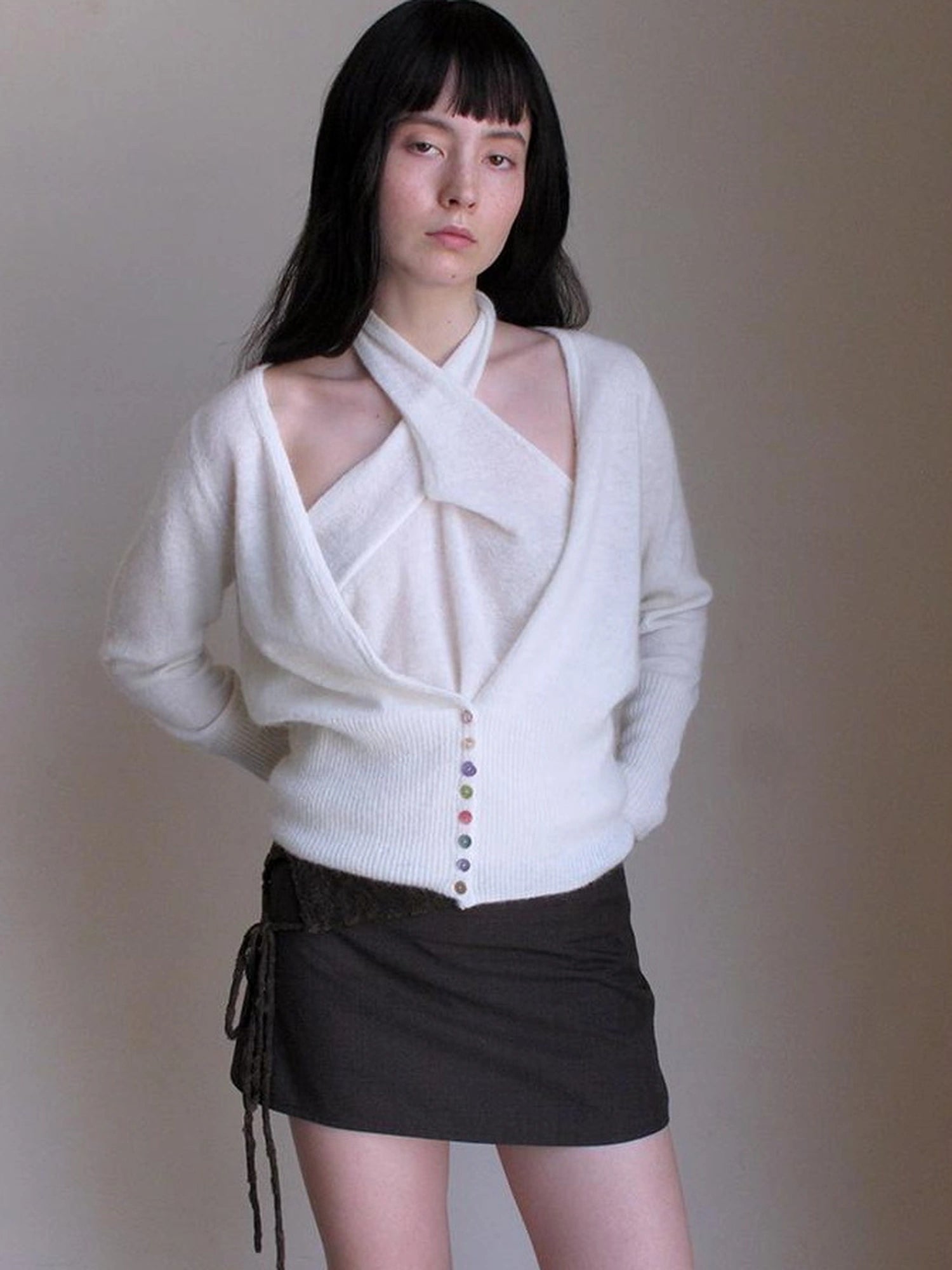 Mito de dar Colorful Button Alpaca Halter Cardigan