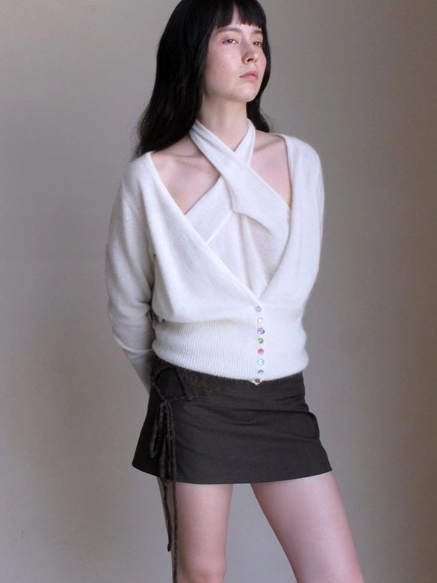 Mito de dar Colorful Button Alpaca Halter Cardigan