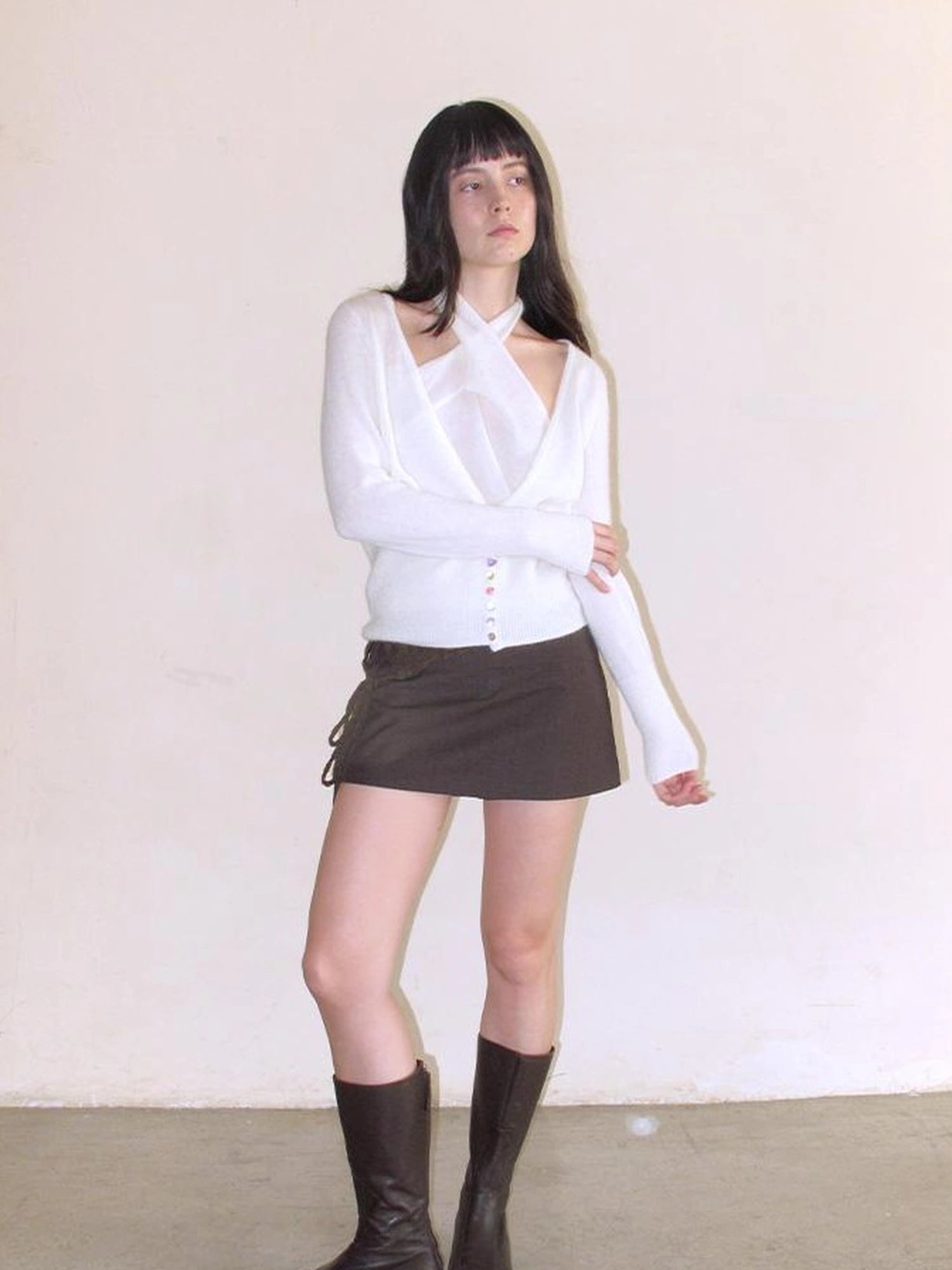 Mito de dar Colorful Button Alpaca Halter Cardigan