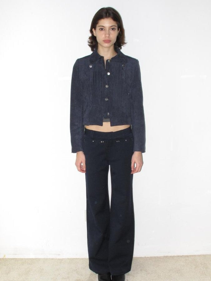 Mito de dar Deep Indigo Accordion Pleated Cropped Fitted Retro Women&