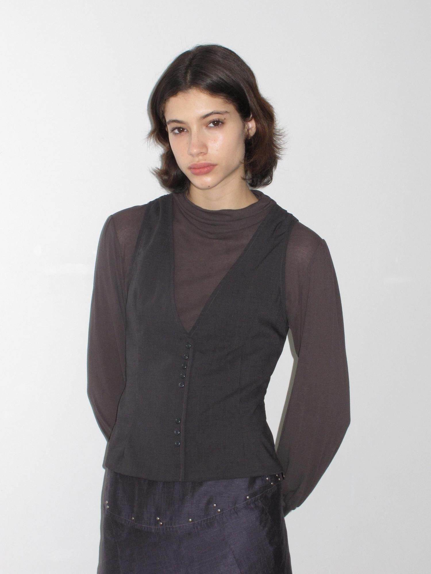 Mito de dar Faux Two Piece Button Vest Slim Knit Women&
