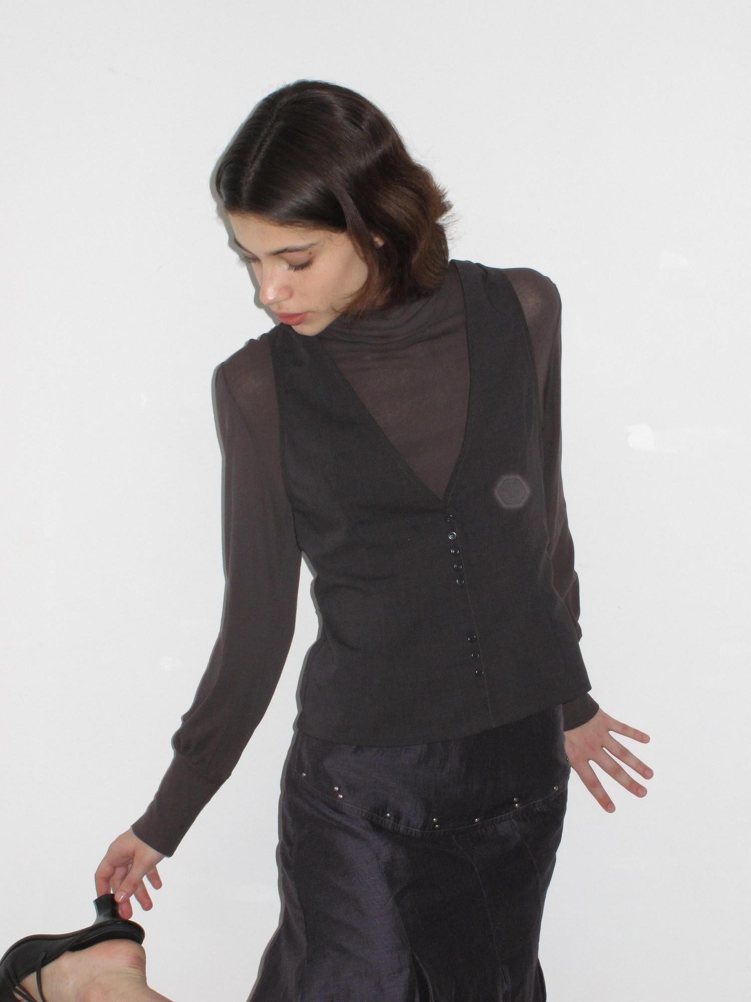 Mito de dar Faux Two Piece Button Vest Slim Knit Women&