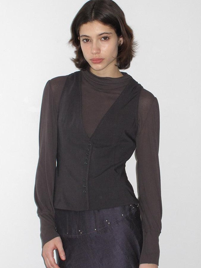Mito de dar Faux Two Piece Button Vest Slim Knit Women&