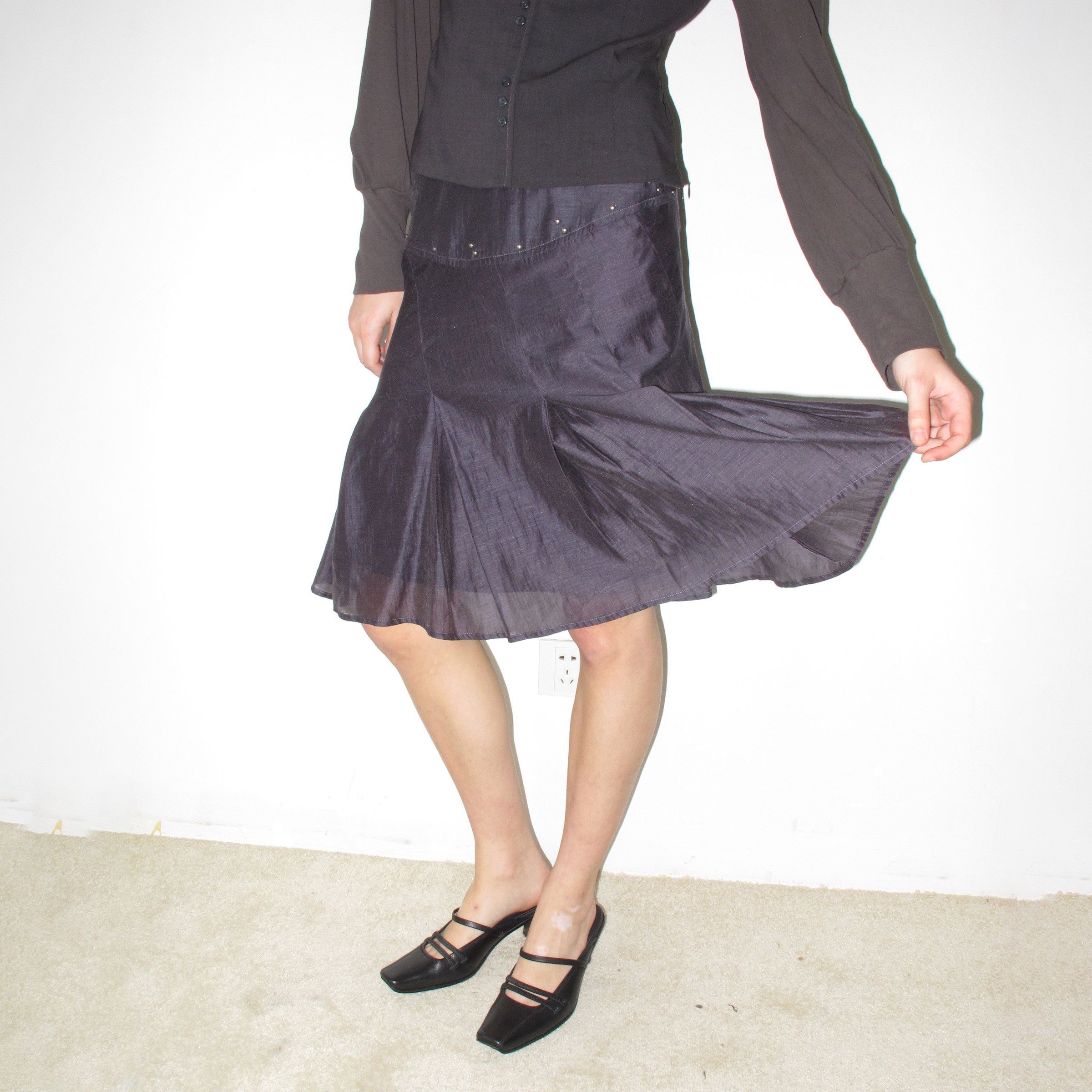 Mito_de_dar_Gray_Purple_Beaded_Pleated_Bias_Low_Waist_Women&