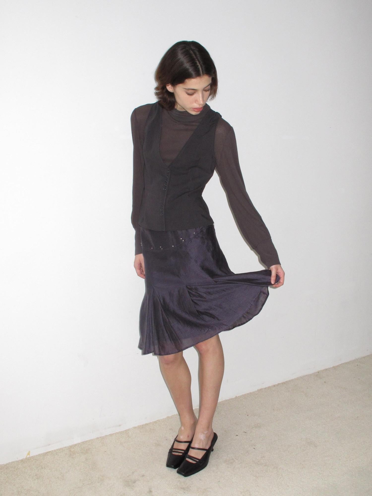 Mito de dar Gray Purple Beaded Pleated Bias Low Waist Women&