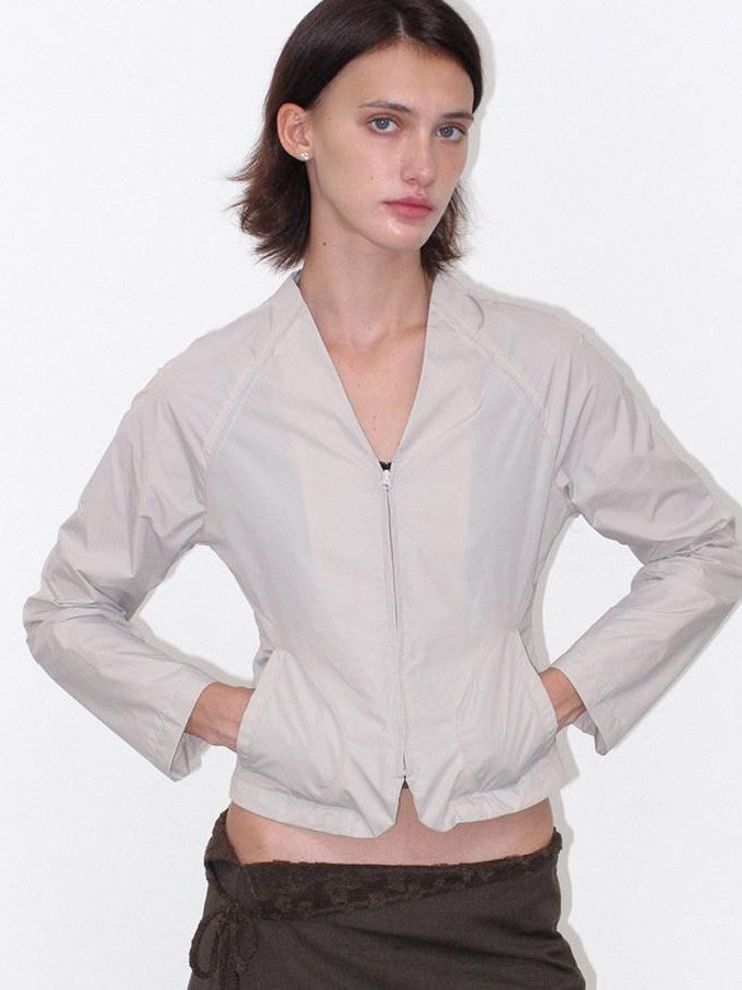 Mito de dar Gray V-neck Slim Zip Raglan Sun Protective Women&
