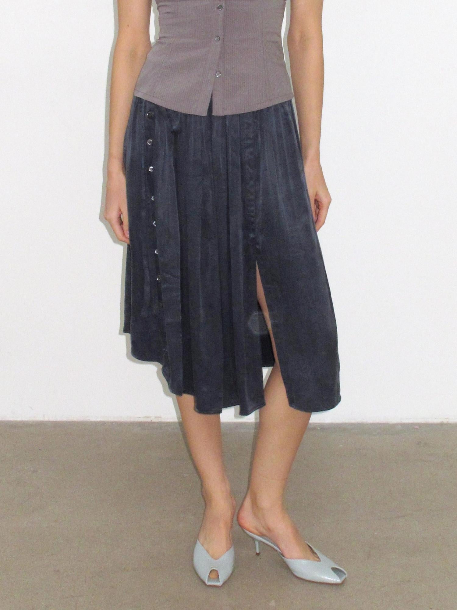 Mito de dar Holds Shape Casual A Line Side Slit Tie Waist Lyocell Cotton Midi Skirt