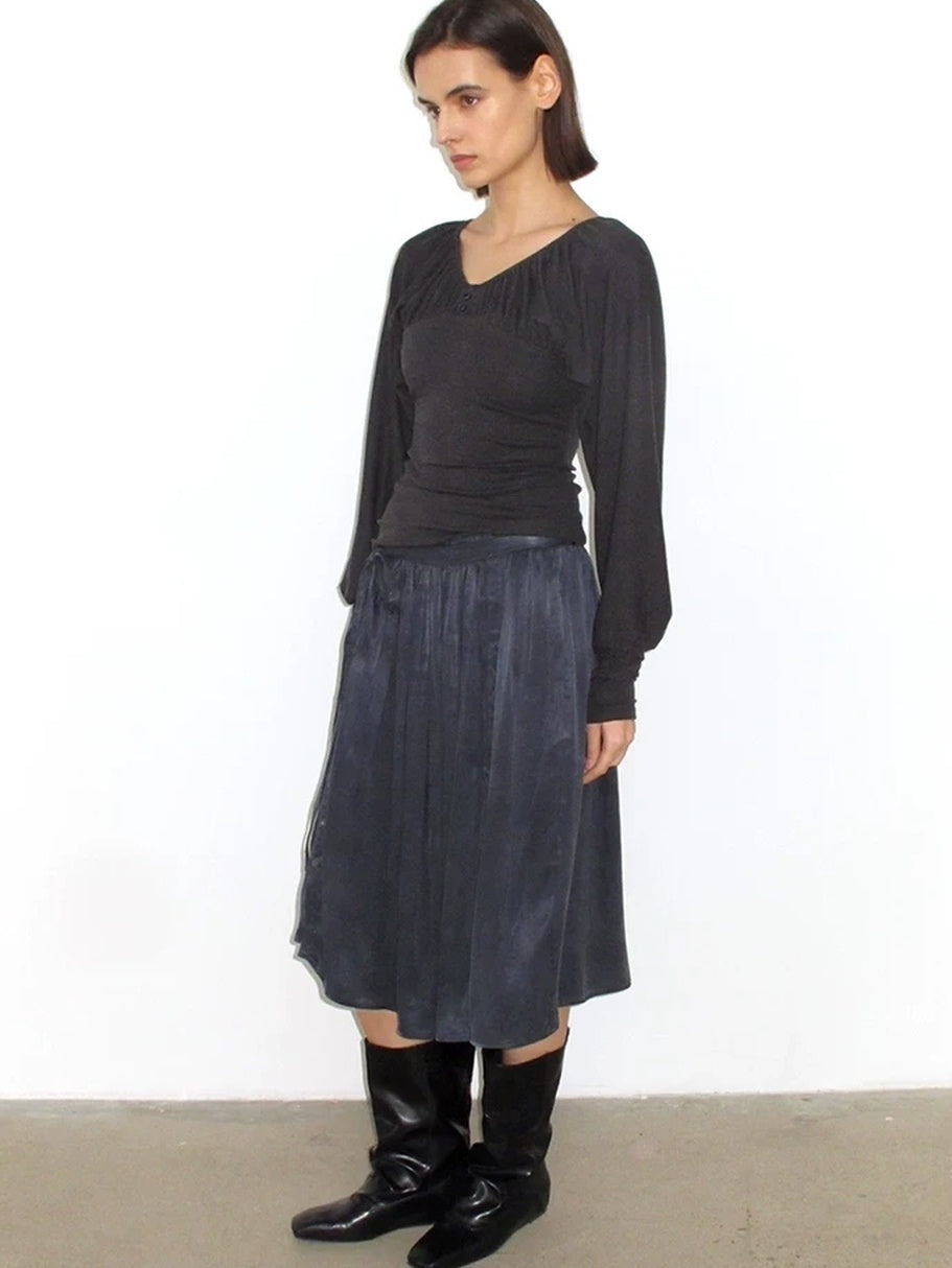 Mito de dar Holds Shape Casual A Line Side Slit Tie Waist Lyocell Cotton Midi Skirt