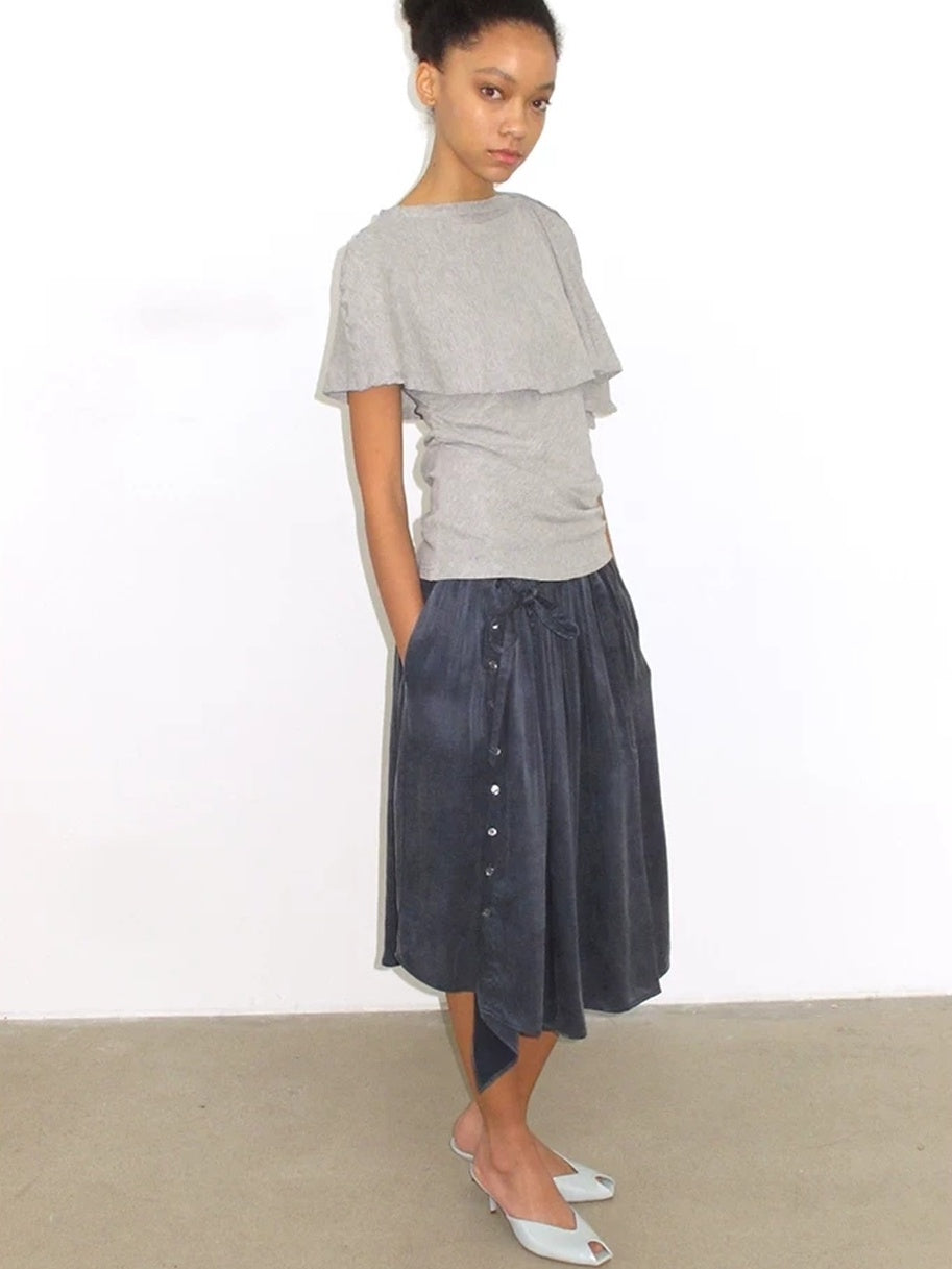 Mito de dar Holds Shape Casual A Line Side Slit Tie Waist Lyocell Cotton Midi Skirt