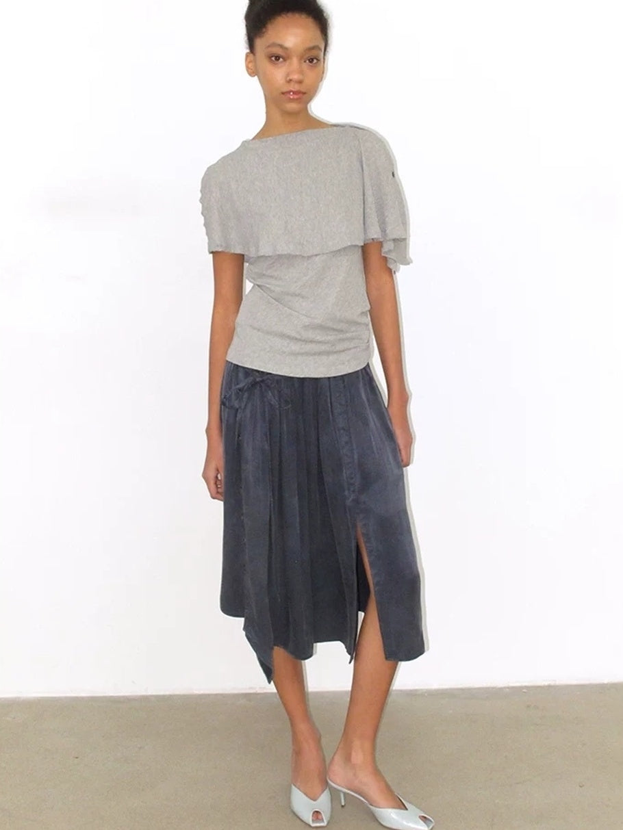 Mito de dar Holds Shape Casual A Line Side Slit Tie Waist Lyocell Cotton Midi Skirt