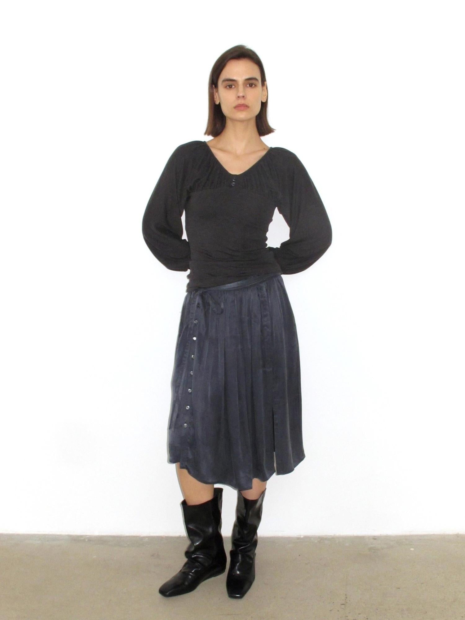 Mito de dar Holds Shape Casual A Line Side Slit Tie Waist Lyocell Cotton Midi Skirt