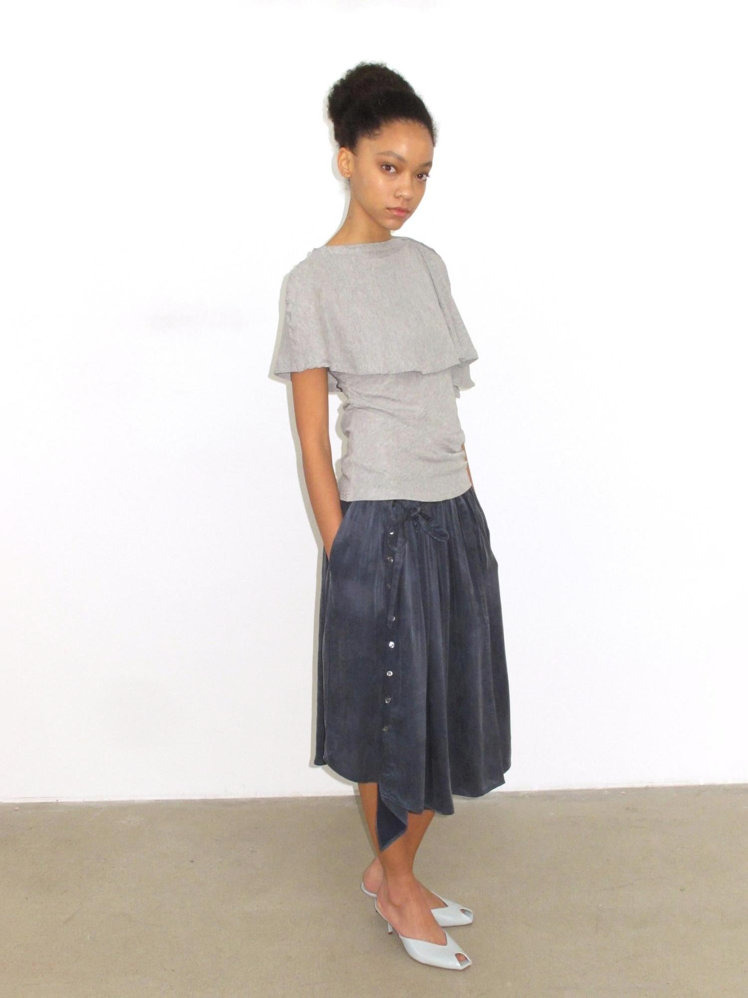 Mito de dar Holds Shape Casual A Line Side Slit Tie Waist Lyocell Cotton Midi Skirt