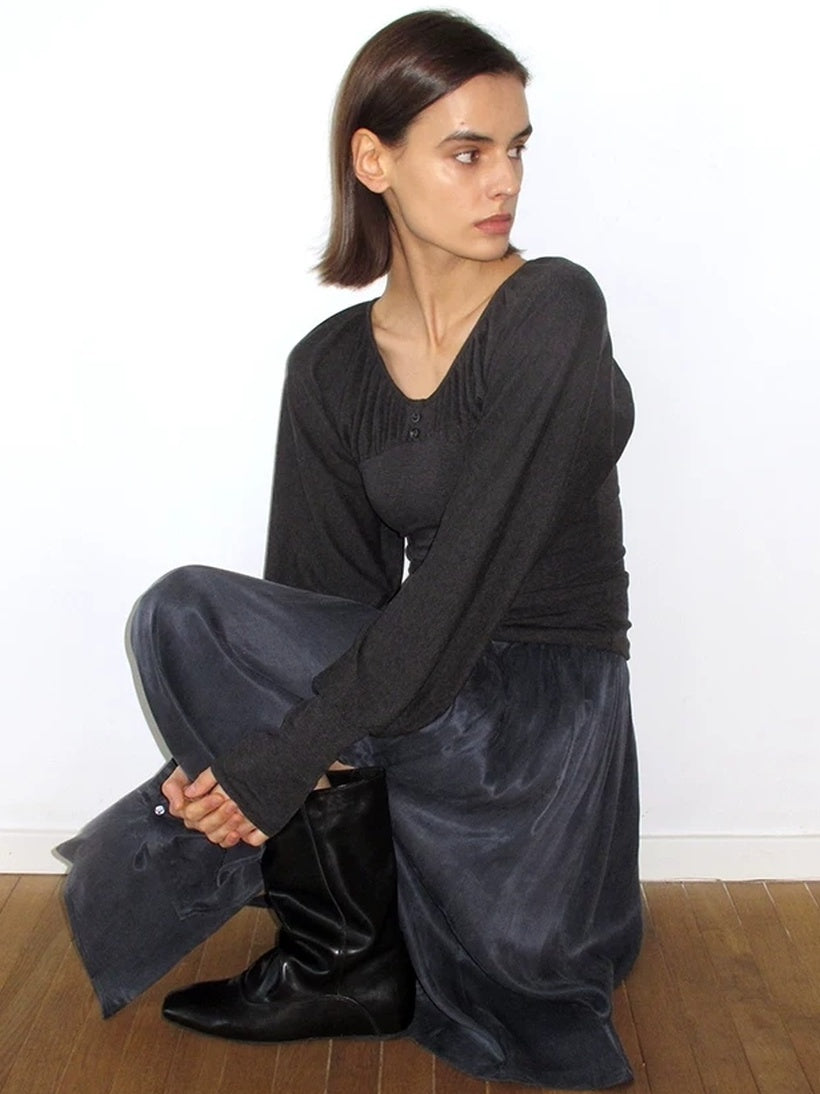 Mito de dar Holds Shape Casual A Line Side Slit Tie Waist Lyocell Cotton Midi Skirt