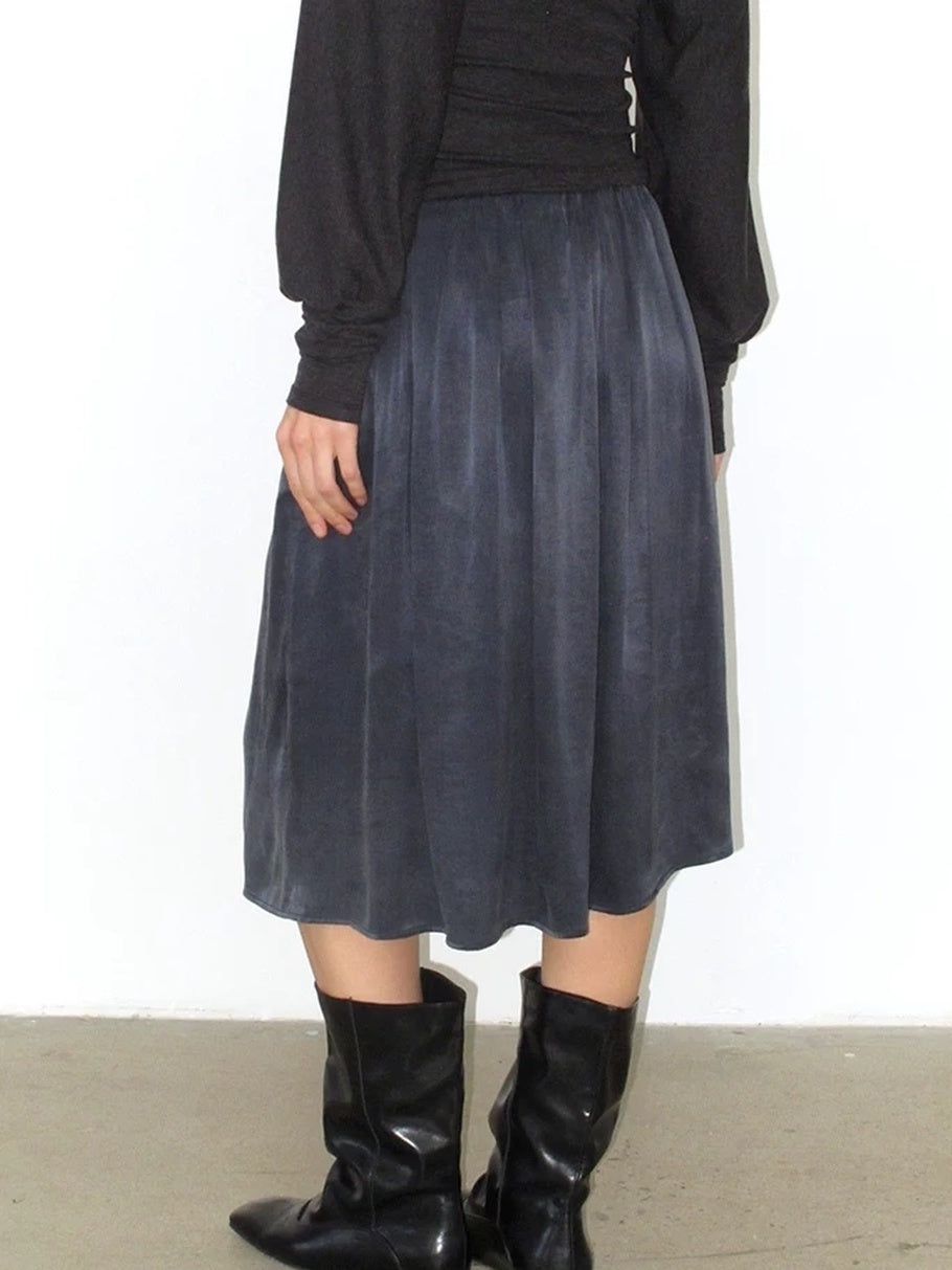 Mito de dar Holds Shape Casual A Line Side Slit Tie Waist Lyocell Cotton Midi Skirt
