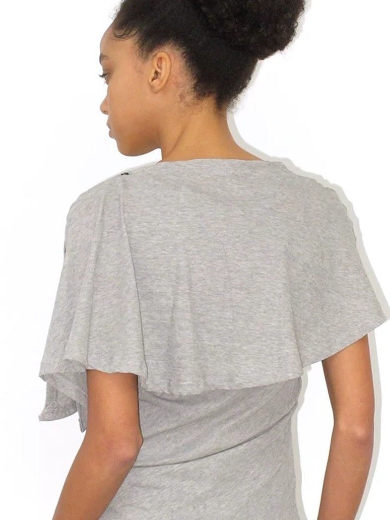 Mito de dar Long Staple Cotton Breathable Gathered Slim Waist Casual Women Gray Crew T-Shirt
