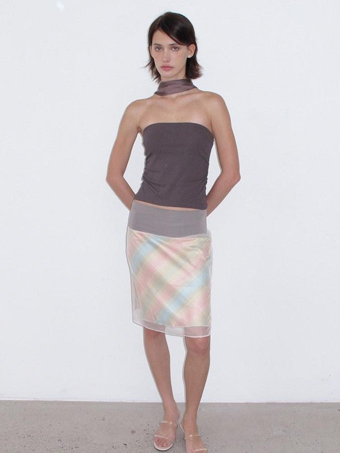 Mito de dar Mocha Brown Backless Halter Waist Cinch Knit Women&