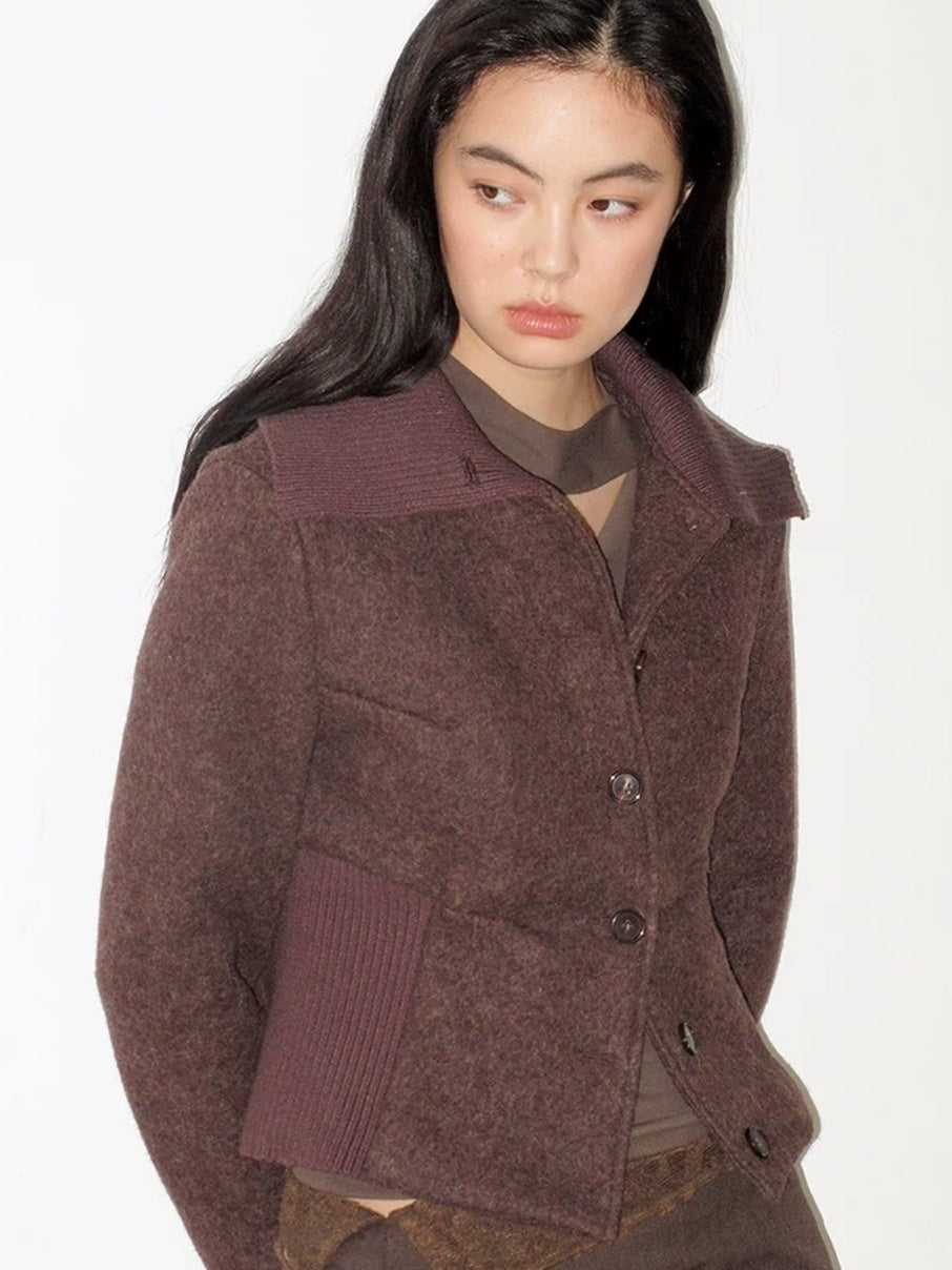 Mito de dar Sheep Wool Patchwork Slim Vintage Commuter Women Chestnut Short Coat