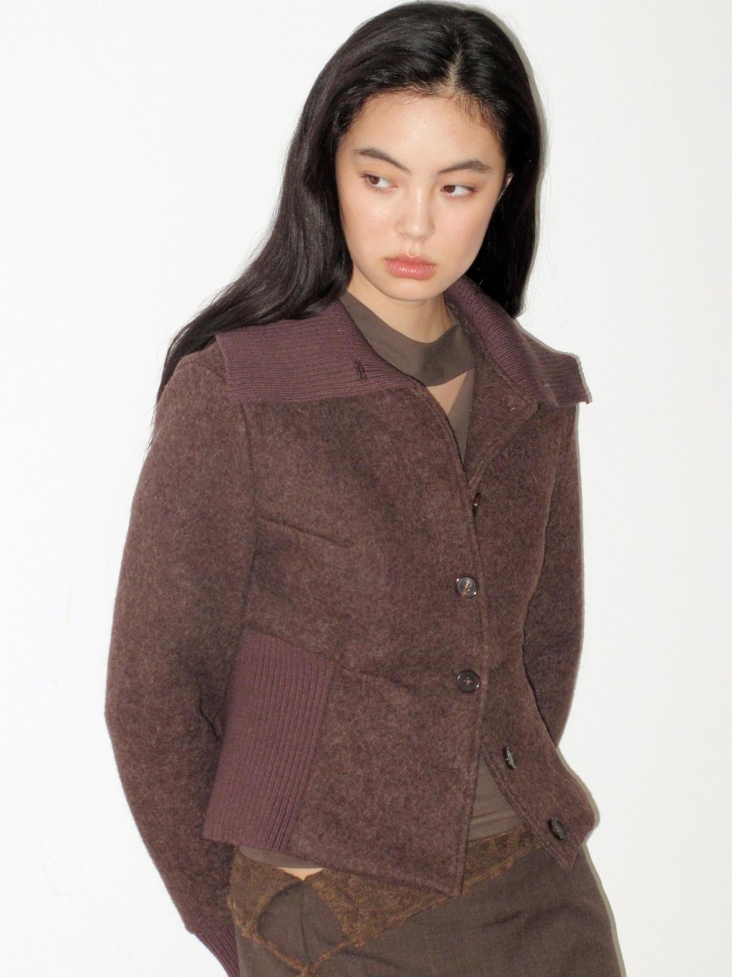 Mito de dar Sheep Wool Patchwork Slim Vintage Commuter Women Chestnut Short Coat