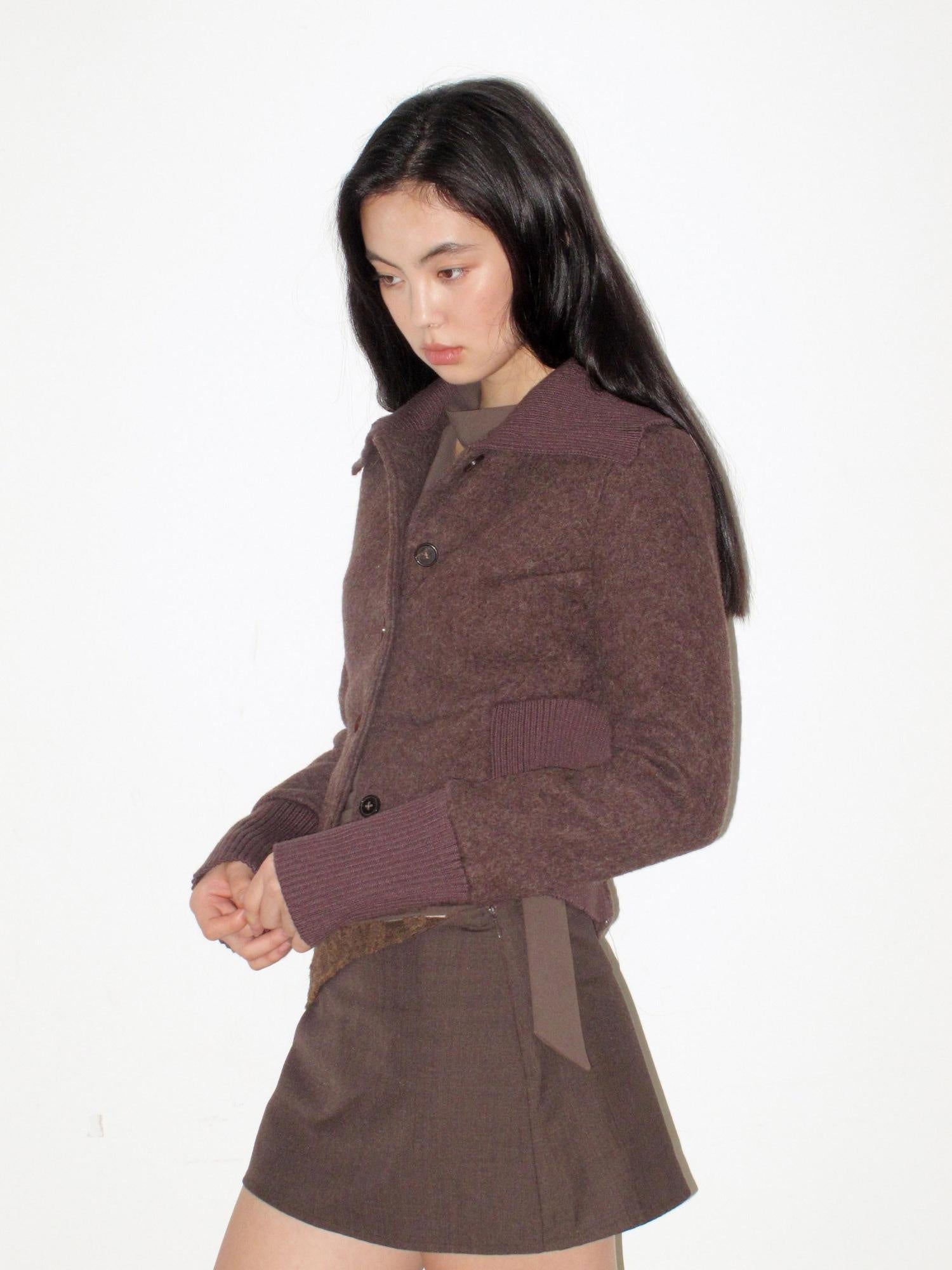 Mito de dar Sheep Wool Patchwork Slim Vintage Commuter Women Chestnut Short Coat