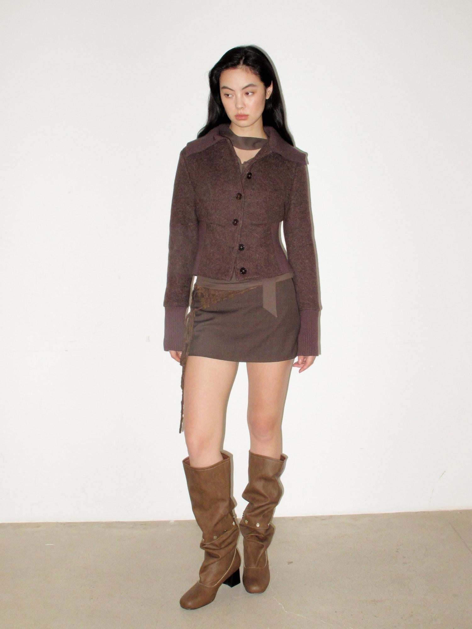 Mito de dar Sheep Wool Patchwork Slim Vintage Commuter Women Chestnut Short Coat