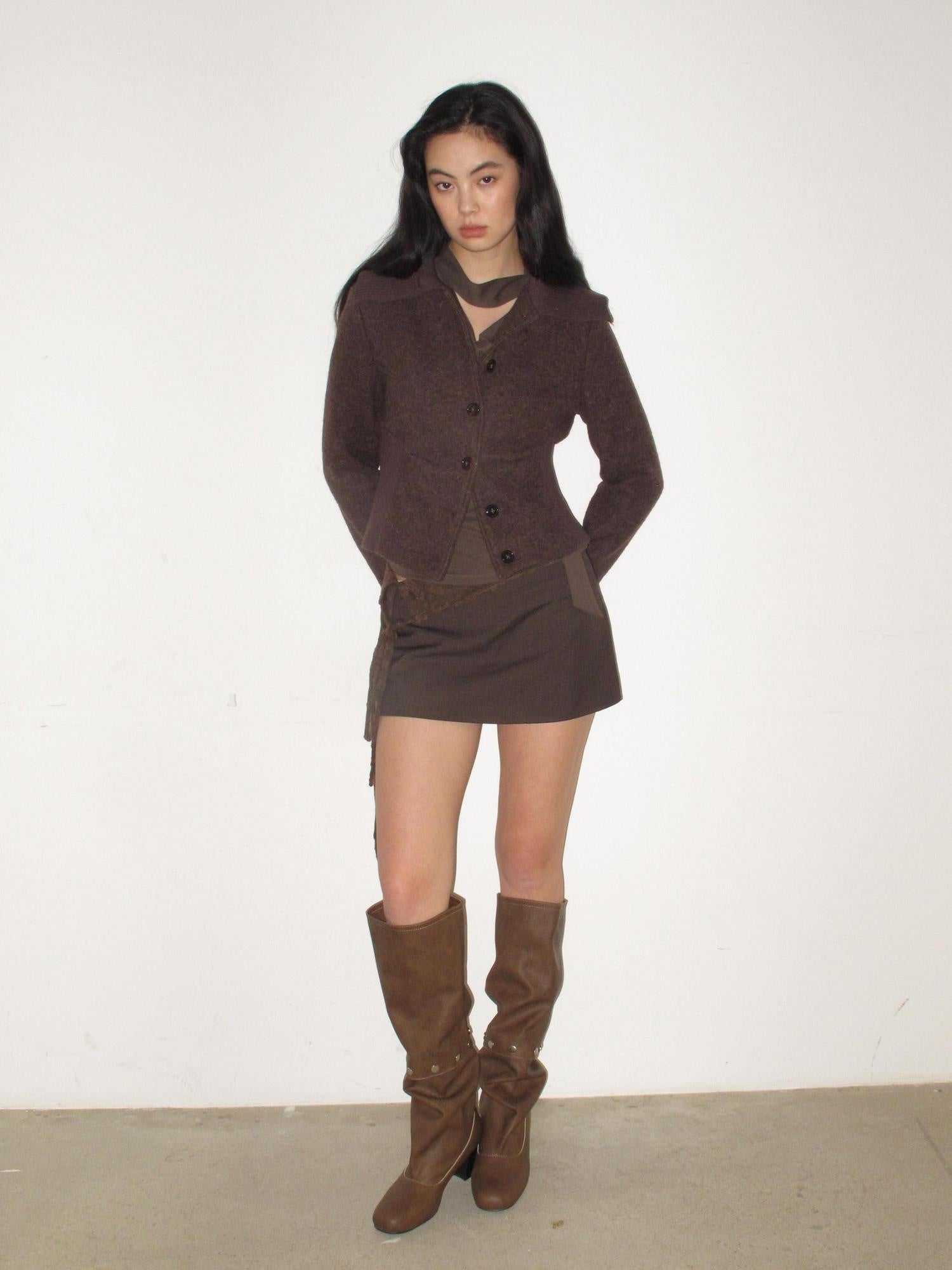 Mito de dar Sheep Wool Patchwork Slim Vintage Commuter Women Chestnut Short Coat
