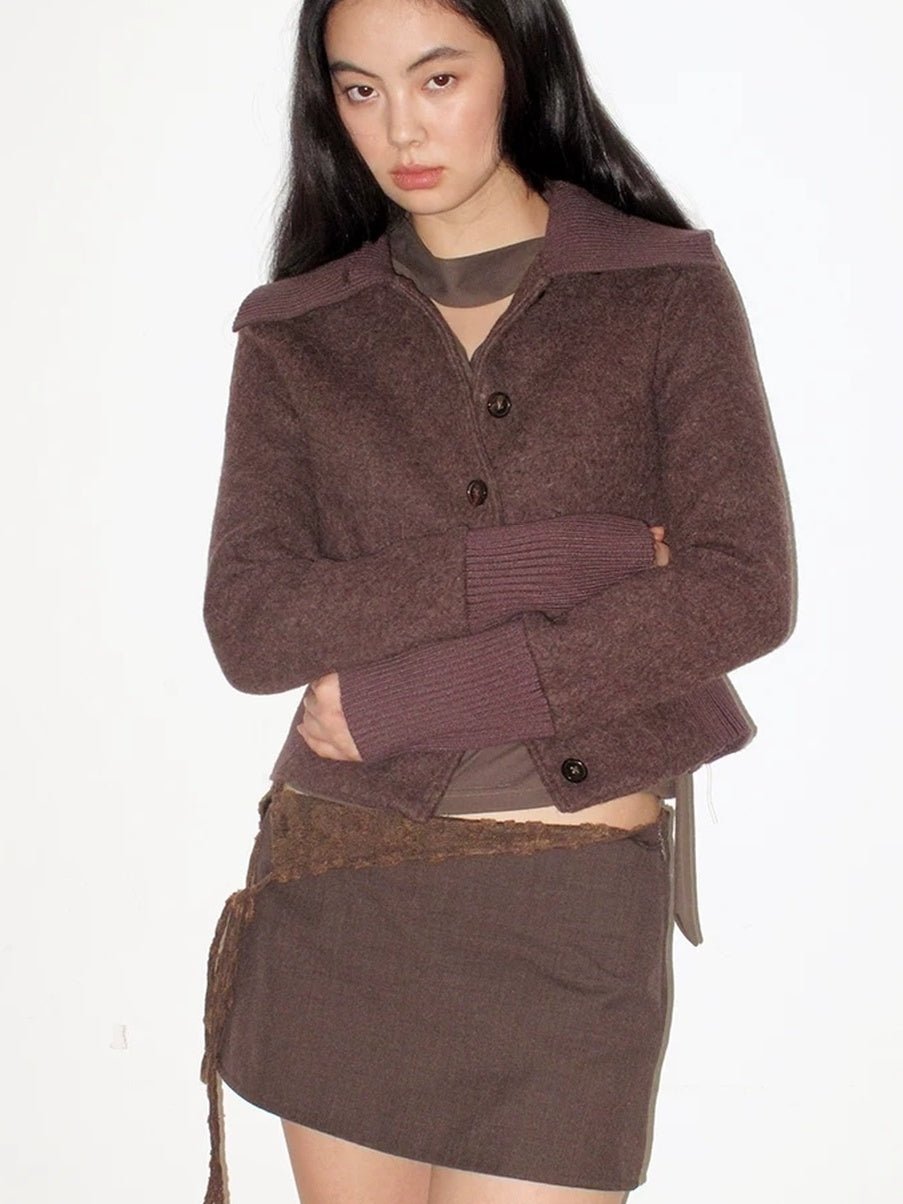 Mito de dar Sheep Wool Patchwork Slim Vintage Commuter Women Chestnut Short Coat