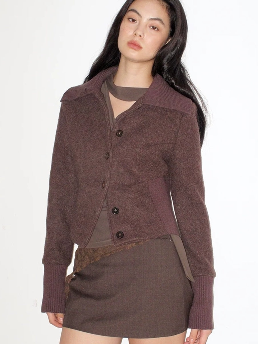 Mito de dar Sheep Wool Patchwork Slim Vintage Commuter Women Chestnut Short Coat