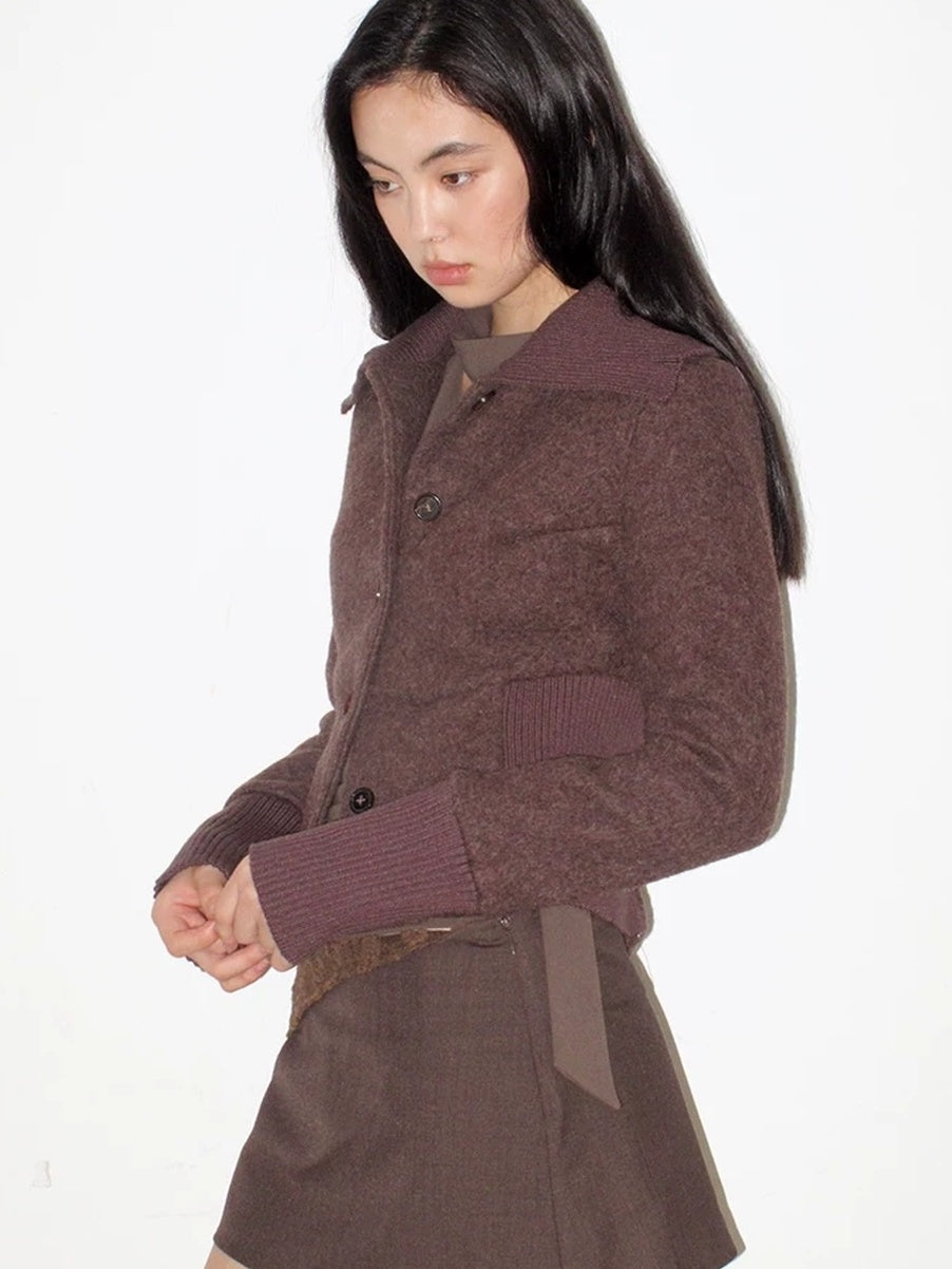 Mito de dar Sheep Wool Patchwork Slim Vintage Commuter Women Chestnut Short Coat