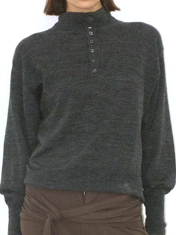 Mito de dar Soft Pure Merino Casual Loose Batwing Stand Collar Button Knit Women Sweater