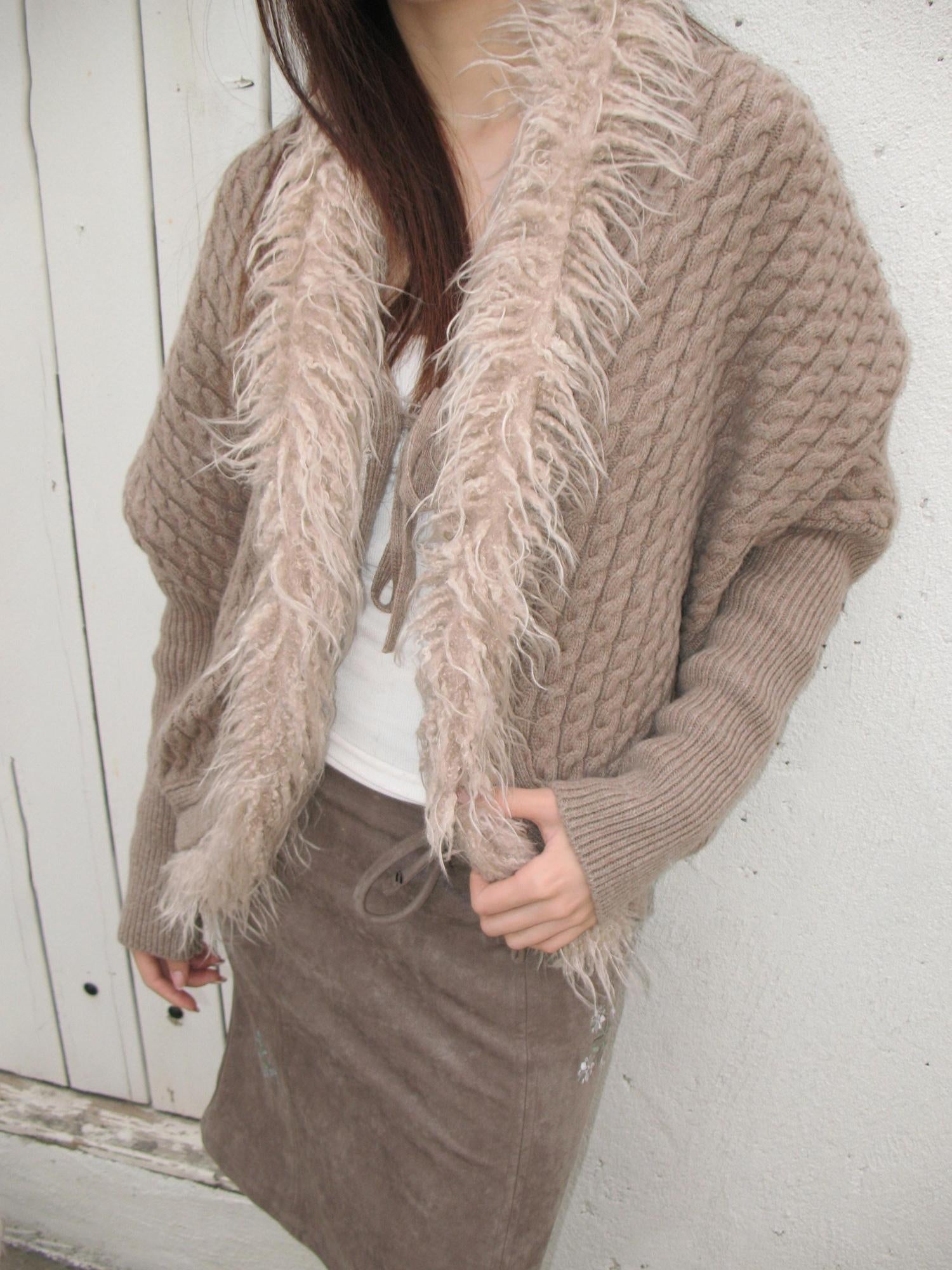 Mito de dar Soft Wool Blend Anti Pilling Chunky Cropped Tie Cardigan Batwing Travel Sweater