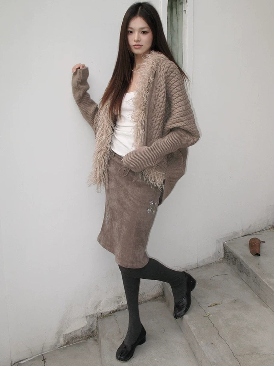 Mito de dar Soft Wool Blend Anti Pilling Chunky Cropped Tie Cardigan Batwing Travel Sweater