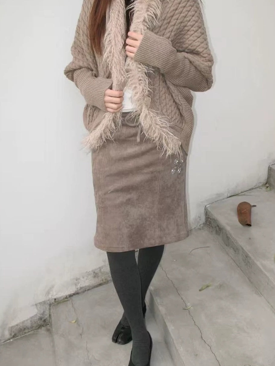 Mito de dar Soft Wool Blend Anti Pilling Chunky Cropped Tie Cardigan Batwing Travel Sweater