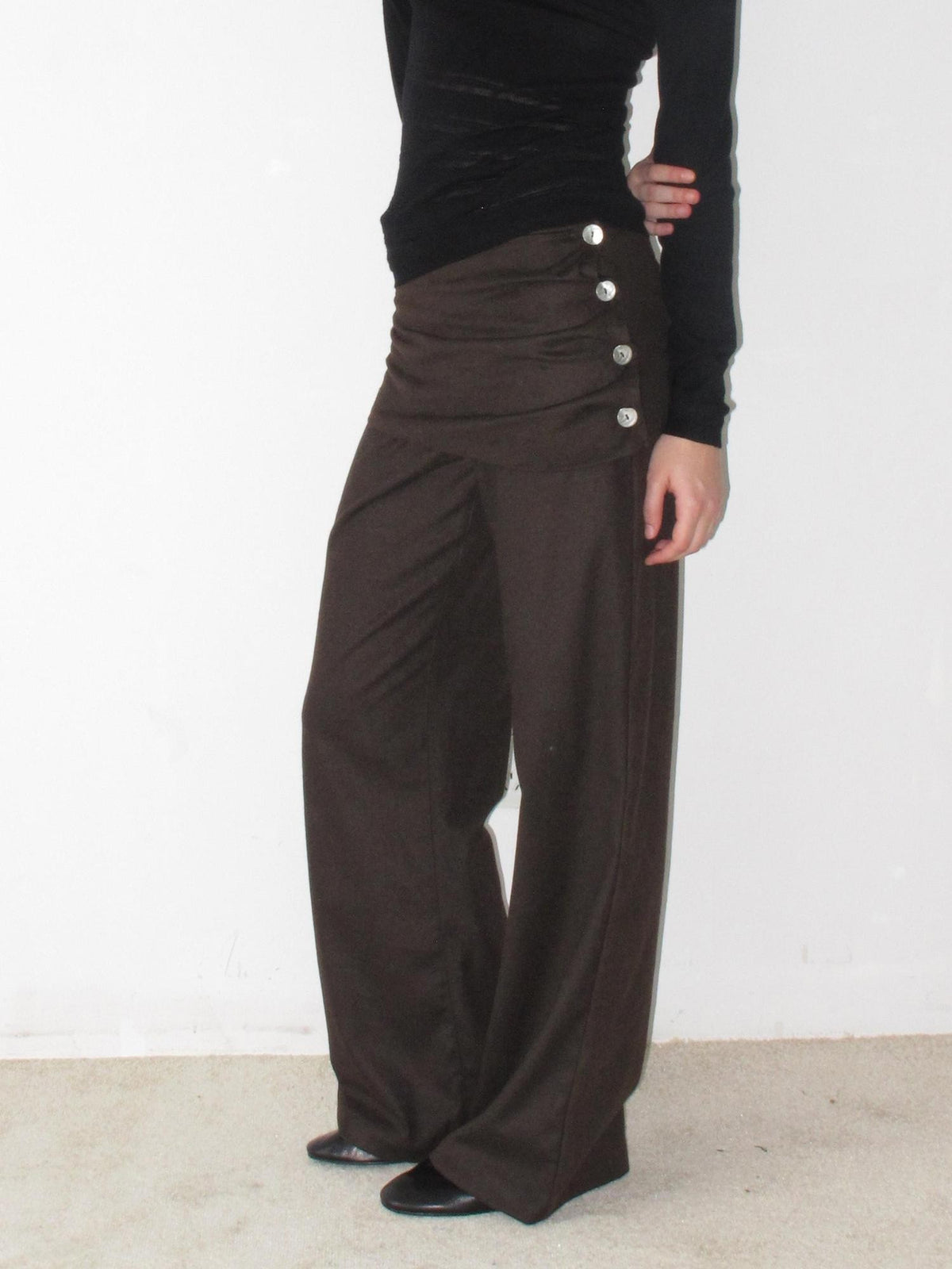 Mito de dar Vintage Ruched Silver Button Straight Leg Women&