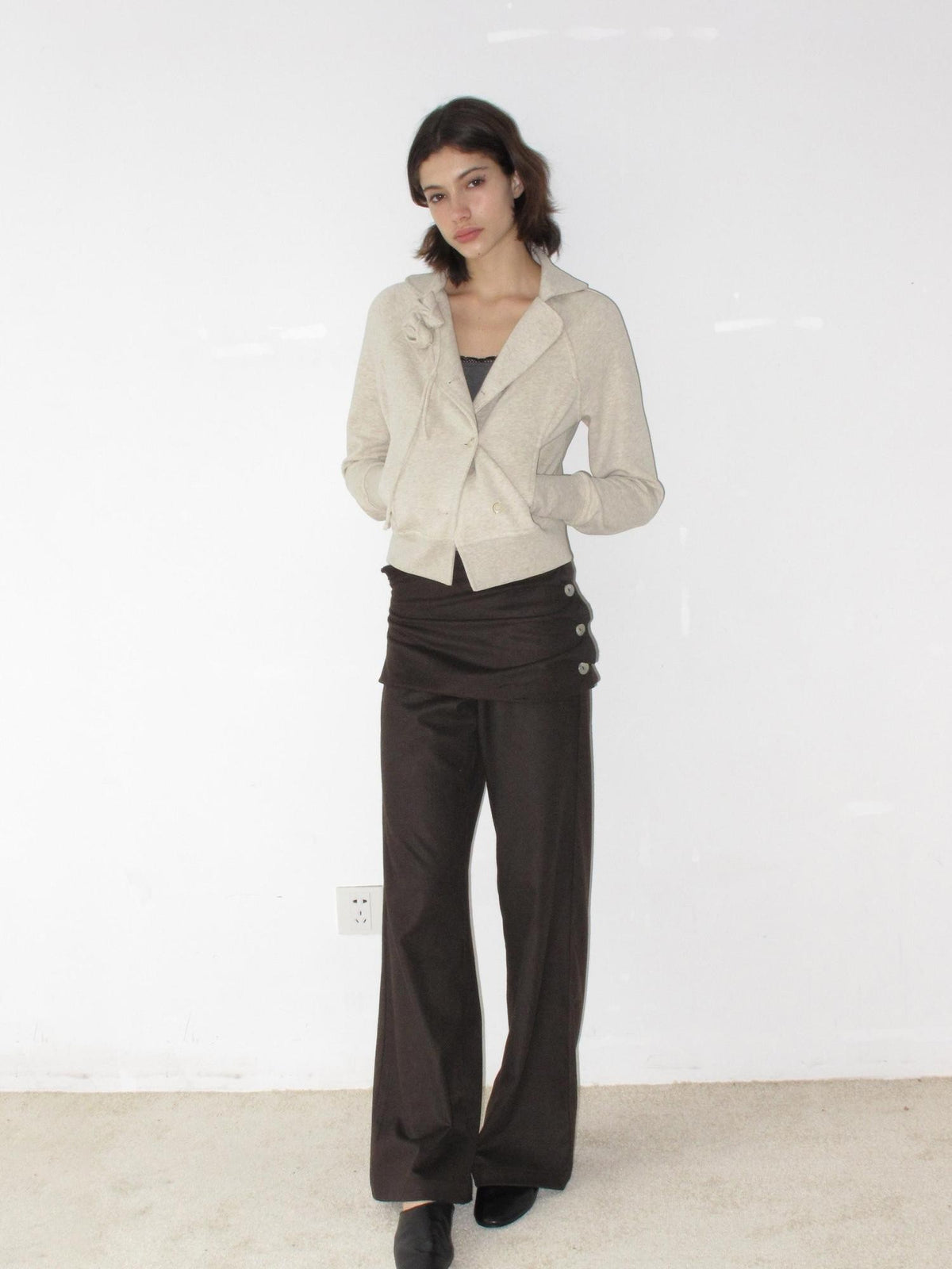 Mito de dar Vintage Ruched Silver Button Straight Leg Women&