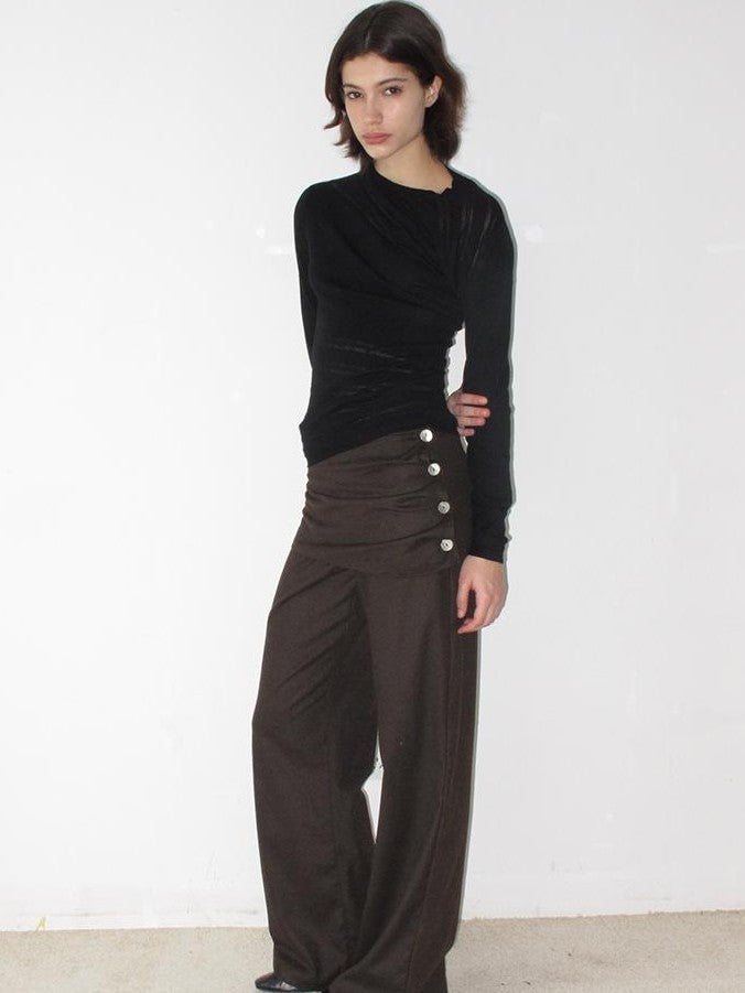 Mito de dar Vintage Ruched Silver Button Straight Leg Women&