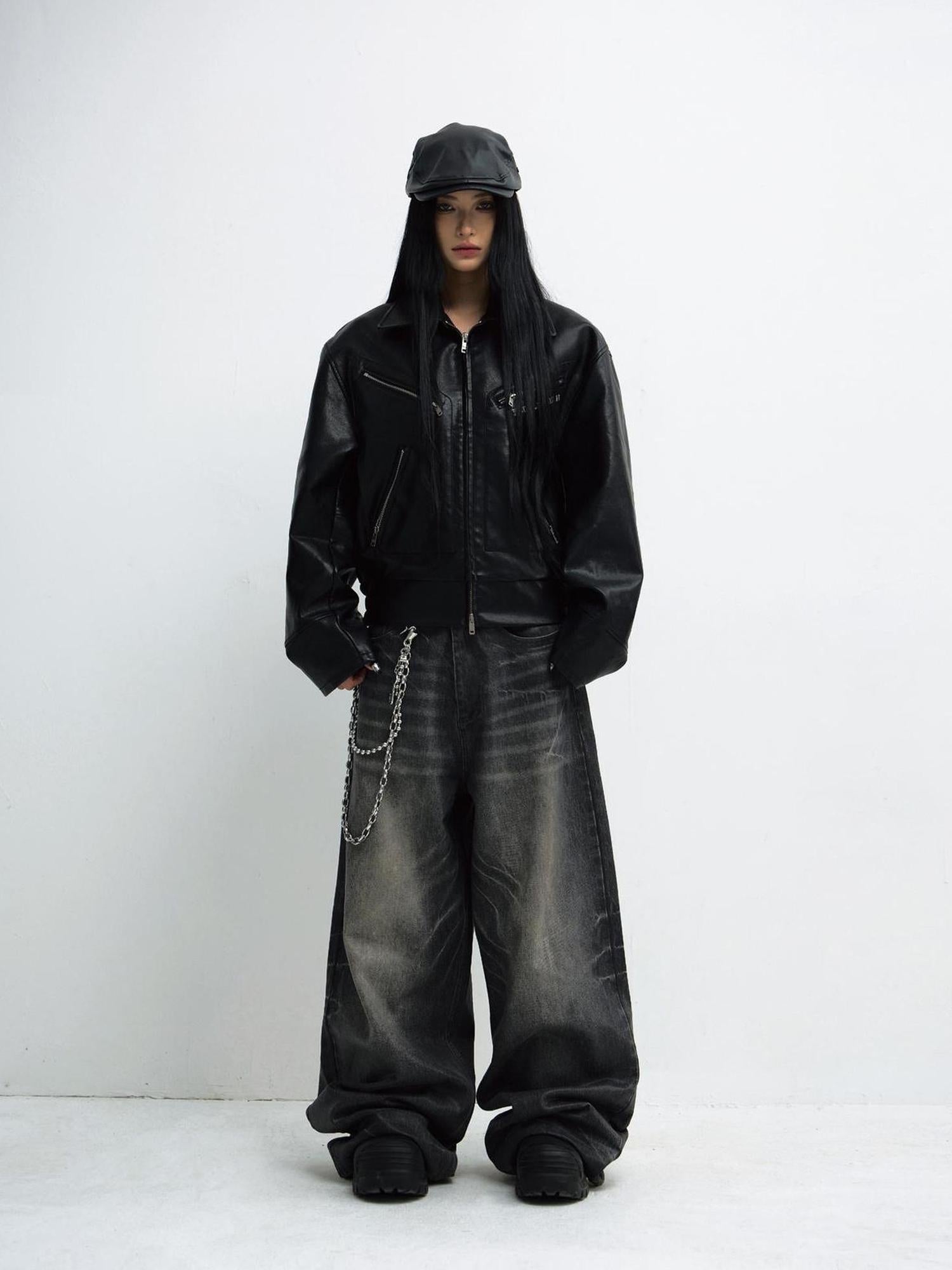 Peoplesense Moderate Elastic Loose Quarter Pu Pants For Autumn Winter